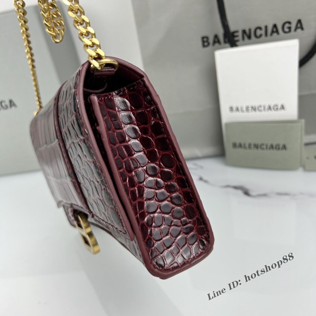 Balenciaga專櫃爆款鱷魚紋牛皮女包鏈條包 巴黎世家經典小號沙漏包鏈條斜挎包 fyj1056